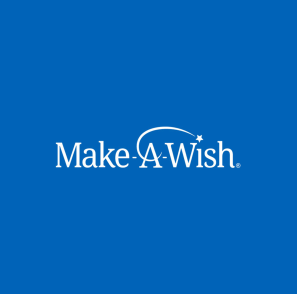 The image features the Make-A-Wish logo, which includes the organization's name in white text on a blue background. The 